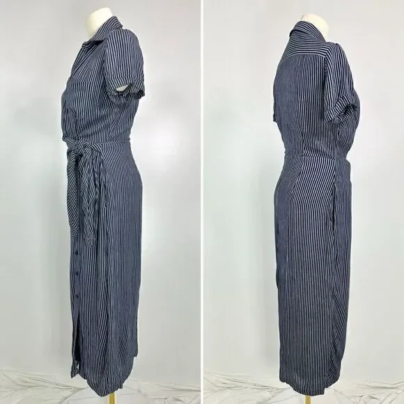 Garnet Hill Anya Tie-Front Crêpe Dress Size 0 Stripes - Picture 8 of 12